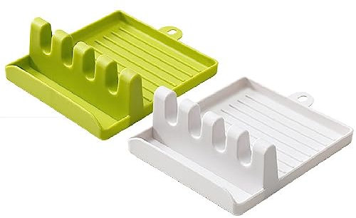 BARAC Soportes para cucharas de cocina, accesorios de cocina, tenedores, espátula, estante, suministros de cocina, organizador almacenamiento, utensilios para la comodidad, 2 piezas (BLANCO + VERDE)
