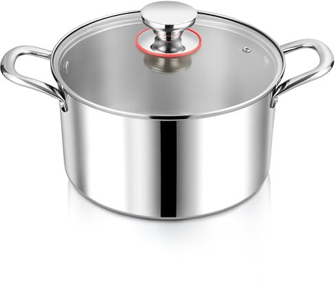 Herogo Kochtopf, Edelstahl Kochtopf Induktion mit Glasdeckel, Ø 26cm / 6,7 L Suppentopf Fleischtopf Nudeltopf Spaghettitopf zum Kochen, Gesund & Unbeschichtet, Backofenfest, Saucepans with Lid