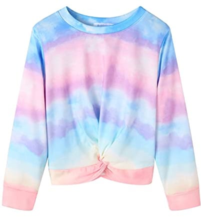 Arshiner Mädchen Sweatshirt Tie-Dye Langarm Pullover Rundhals Sport Mode Kinderkleidung Leichtgewicht Langarmshirt für Mädchen 9-10 Jahre