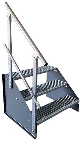 SRM-Design 3-stufige Standtreppe, Stahltreppe, Breite 100 cm, Höhe 63 cm, anthrazit, einseitiges Geländer