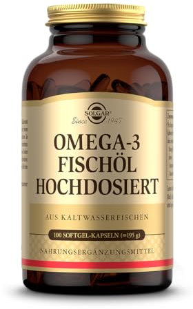 SOLGAR® Omega-3 Fischöl hochdosiert | Kaltwasser-Fischöl mit EPA und DHA | Mehrfach ungesättigte Fettsäuren | mit 1764 mg Omega-3-Fettsäuren pro Tagesdosis | 100 Softgel-Kapseln