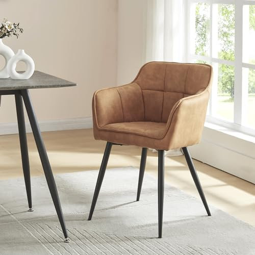 [en.casa] Silla de Comedor Birmingham Sillón Elegante Butaca Asiento Cómodo con Reposabrazos Máx. 180 kg Sillón para Salón 81 x 57 x 53 cm con Patas de Acero - Marrón