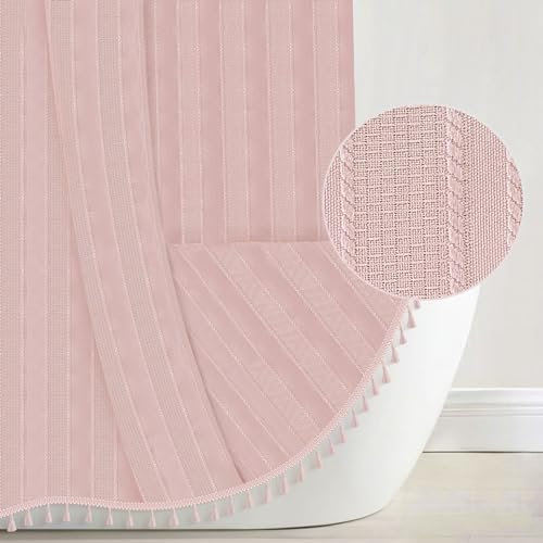 Seasonwood Duschvorhang für Mädchen, 198,1 cm, gestreift, strukturiert, Quaste, niedlicher Duschvorhang für Badezimmer, 183 x 198 cm, Rosa