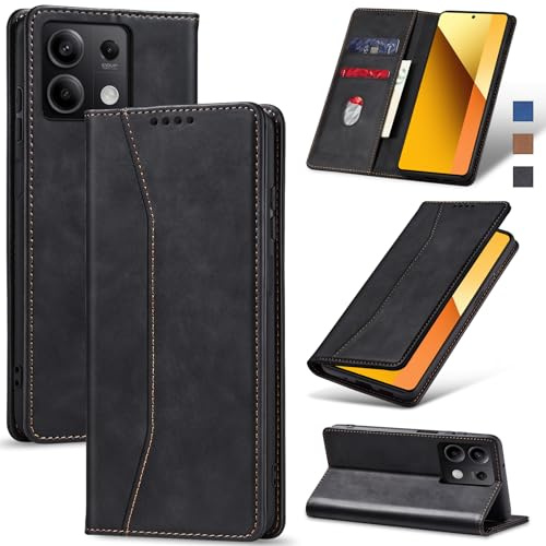 Jasonyu Handyhülle für Xiaomi Redmi Note 13 5G Hülle Leder Flip Klappbare Stoßfeste Magnetische [Premium PU Leder] [Standfunktion] [Kartenfächern] Schutzhülle Klapphülle für Redmi Note 13 (Schwarz)