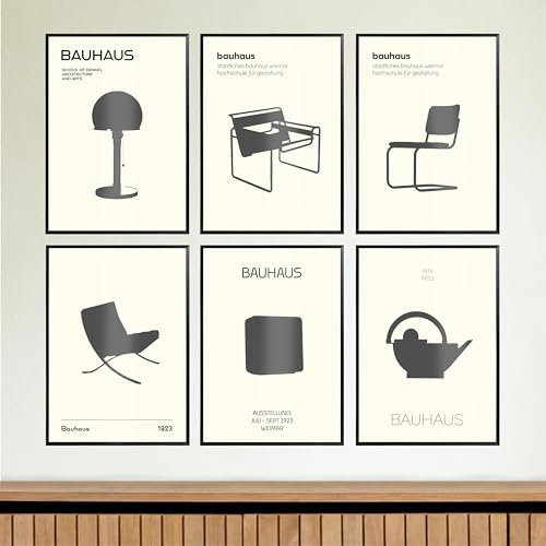 6 X Premium Bauhaus-Poster-Set | 29,7 x 21cm | DIN-A4 | Kunstdruck, Vintage Wandkunst, Abstrakte Plakate für Wand im Wohnzimmer, Schlafzimmer | Aesthetic, Minimal Wandbilder | 240g/m2 | OHNE RAHMEN