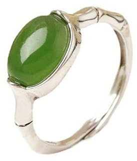 Lllunimon Natural Hetian Green Jade Ringe 925 Sterling Silber Oval Form Offen Verstellbarer Ring Viel Glück Schmuck Geschenke Für Frauen