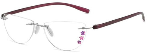 VEVESMUNDO Halbmond Randlos Lesebrillen Damen Blaulichtfilter Blumen Halbrand Lesehilfe Sehhilfe Brille +1.0,+1.5,+2.0,+2.5,+3.0,+3.5,+4.0 (1 Stück Lila Lesebrille, +3.5)