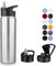 MURBONE Gourde en Acier Inoxydable 750ml(+2 Bouchons) avec Paille Amovible,Bouteille Isotherme Sans BPA Thermos Double Paroi Sous Vide Étanche,anti-fuite,pour le Sport et Voyage
