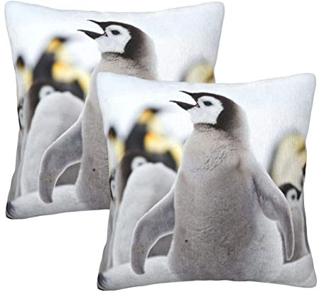 AUBKFELD Kissenbezüge mit niedlichem Pinguin-Tiermuster, 40 x 40 cm, quadratisch, Plüsch-Kissenbezüge, 2 Stück, für Sofa, Bett, Couch, Zuhause, Büro, Auto-Dekoration