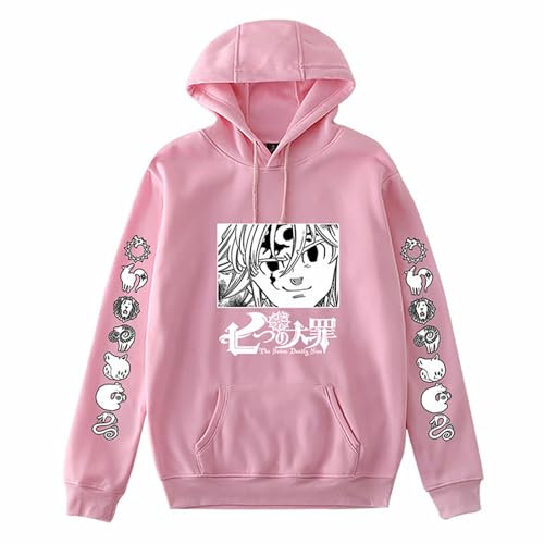 Sweat à capuche unisexe avec imprimé dessin animé « Anime The Seven Deadly Sins » - Cadeau de cosplay pour les fans de manga Meliodas, rose-2, XS