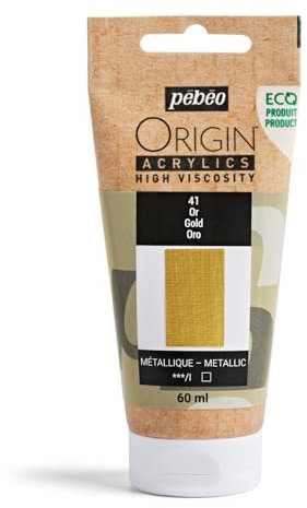 Pebeo - Origin Acrylics 60 ml - Peinture Acrylique Éco-Conçue - Haute Viscosité - Finition Métallique - Liant 100% Recyclé - 96% de Matières Premières d’Origine Européenne - Or
