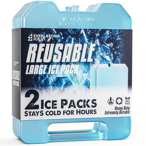 Everlasting Ice RX Paquetes de hielo reutilizables grandes para enfriador con asa (paquete de 2) de larga duración, sin BPA, paquetes de congelador para refrigeración prolongada, paquetes de hielo más