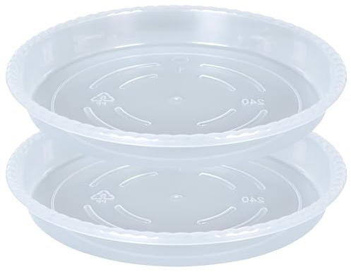 OVZILKI Plant Saucer 2 Pack of 14 inch, Clear Plastic Flower Plant Pot Saucer, Heavy Duty Plant Drip Trays Saucers for Indoor, Plant Water Tray for Planters