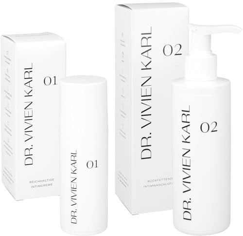 DR. VIVIEN KARL Intimcreme 01 + Intimwaschlotion 02 Set I Tägliche Intimpflege Damen zur Befeuchtung bei Intimtrockenheit | Sanfte Reinigung & Pflege | Hormonfrei | Hormonfrei | Ohne Duftstoffe