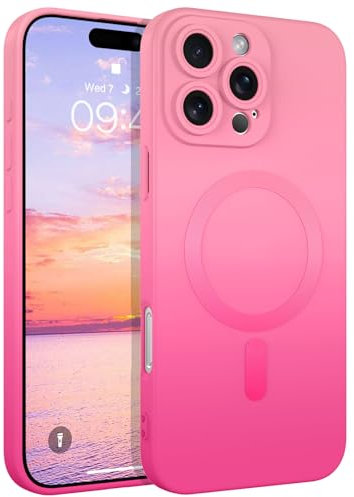 DOMAVER iPhone 16 Pro Max Case - Shockproof Soft TPU Silicone Protection for Girls, Women - Mag-Safe Compatible, Pink-Hot Pink