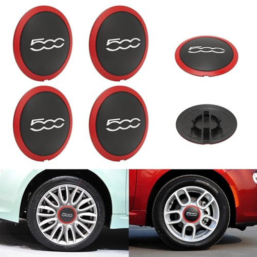 Lot de 4 enjoliveurs Fiat 500 en ABS de qualité supérieure - Accessoires de mise à niveau 68078419ac - 500 cache-moyeux de rechange - Pour Fiat 500 2012-2022 (rouge A)