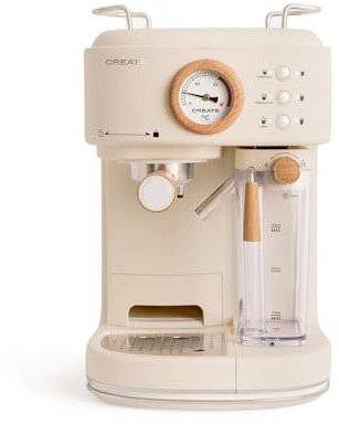 CREATE / THERA RETRO PRO/Halbautomatische Espressokaffeemaschine Sand / 20 bar, Milchtank, Tropfschale, zwei Ausläufe, Fassungsvermögen 1.5L, für gemahlenen Kaffee, 1250W