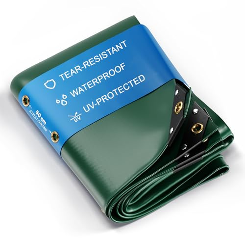 UMBRELLA® Premium Abdeckplane Wasserdicht [600x1000cm] – UV Beständige [450g/m²] LKW Plane mit Ösen, PVC Gewebeplane für Holz, Garten, Dach & BAU – Winterfeste Schutzplane – Grün – 60m²