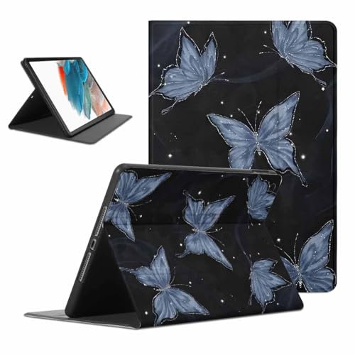 Kueqeay Funda para Samsung Galaxy Tab A8 10,5 Zoll 2021 SM-X200/ X205/ X207, Aesthetic Butterflies Dibujos Diseño PU Leather Protector Soporte Función Ángulos Ajustables Cubierta Tablet Case, Negro