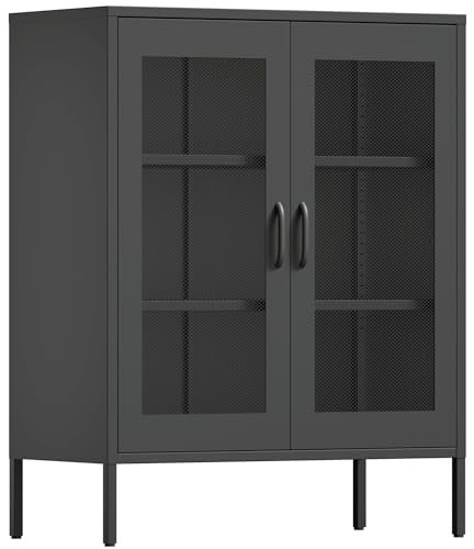 Armadietto Metallico 0.7mm per Garage/Casa, 101.5x80x40 cm,2 Ripiani Regolabili, Chiusura Magnetica Senza Chiave, 4 Colori Resistenti ai Graffi (Nero/Bianco/Giallo/Arancione)