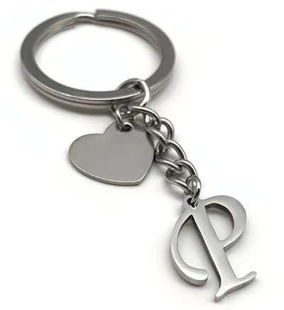 Schlüsselanhänger Buchstabe mit Herz | A-Z Buchstaben | Handmade Edelstahl Anhänger | Name Initiale Geschenk Partner Freund Freundin (P)