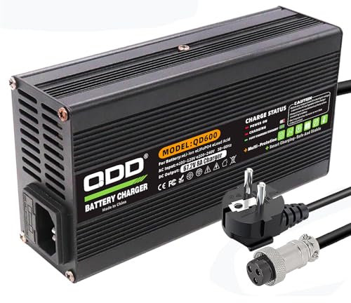 QDD 67,2 V 8 A Ladegerät 60 V Li-Ionen-Akku Smart Charger Schwarzes Aluminiumgehäuse mit Lüfterausgang GX16 1+3-Stecker für 16S 60 V Li-Ionen-Akku