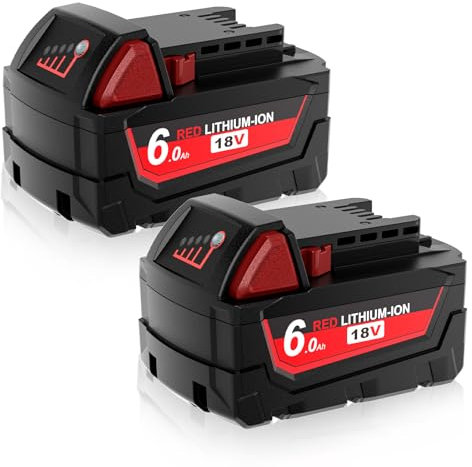 2X 18V 6,0Ah/6000mAh Akku für Milwaukee M18, Powtree Ersatzakku für Milwaukee 18V Akku Kompatibel mit M18 M18B 48-11-1840 48-11-1828 48-11-1820 48-11-1815 48-11-1850