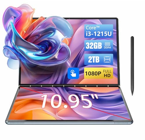 ShengOrigin Dual 10.95 Laptop Core™ i3-1215U IPS 2-in-1 2 Screen Office Tablet PC WiFi 6 & BT5.2 Ultra-Thin Notebook Win11, 16GB DDR4 512GB SSD, with Pen and Keyboard Stand