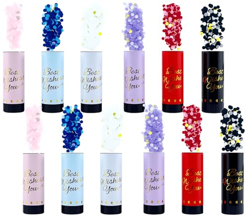 12 Cañones Confeti para Bodas Cañon Confeti,cañón de confeti de papel, biodegradable, para bodas, género, con plato giratorio negro hacia la izquierda para Navidad y aniversario