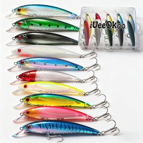 iUeeQKoo Hecht Köder,Kunstköder Wobbler Set,Angelzubehör,Fisch Köder Swimbait lebensechter für Zander Barsch Forellen, Angel köder für Süß und Salzwasser,Raubfisch,Angeln Geschenk