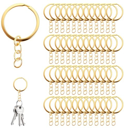 120 Stück 30mm Schlüsselanhänger Ring mit Kette, DIY Schlüssel Ringe Set, Schlüsselring Gold mit Kette, Schlüsselanhänger Ösen Ohne Offene Binderinge, Keychain DIY Ring für Taschen Schmuckherstellung