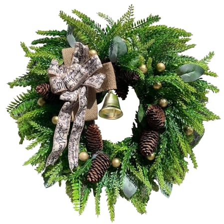 Guirnalda navideña para la puerta de la casa Gran guirnalda navideña con cinta de lazo Decoración navideña Guirnaldas para la puerta de la casa Porche Área exterior (Blanco 40cm)