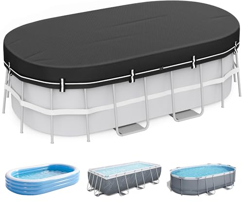 LXKCKJ Cubiertas ovaladas de 12 x 18 pies para piscinas sobre el suelo, cubierta de piscina rectangular solar 420D con juego de accesorios, lona de diseño integrado ideal para impermeable, a prueba de
