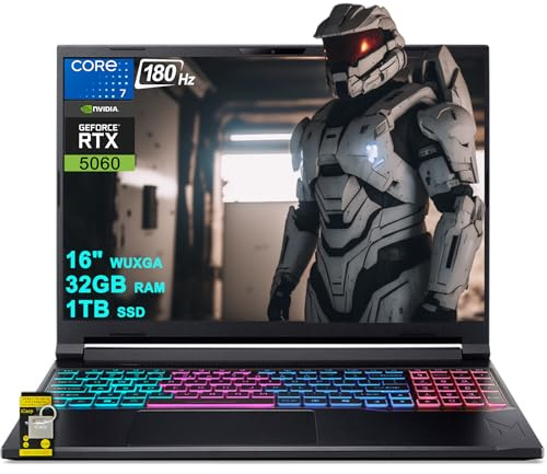 acer Nitro V 16S Gaming Laptop 16 WUXGA IPS 180Hz Intel 10-core Core 7 240H (Beats Ultra 7 268V) 32GB RAM 1TB SSD GeForce RTX 5060 DLSS4 GDDR7 (Up to 572 AI Tops) 4-Zone RGB Backlit Win11 ICP Hub