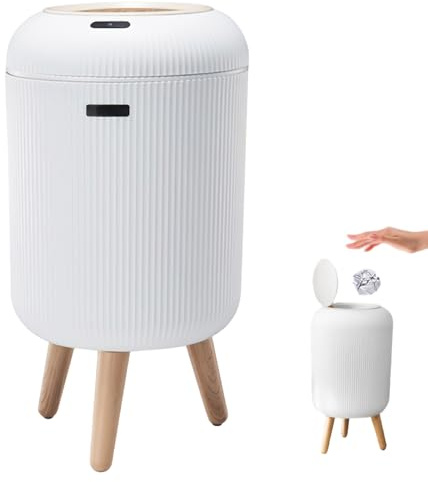 Poubelle Automatique Intelligente,9L avec Ouverture par Détection Infrarouge - Design Moderne à Motifs Vagues,Silencieuse et Anti-Odeurs - Idéale pour la Salle de Bain,la Chambre et le Bureau (B)