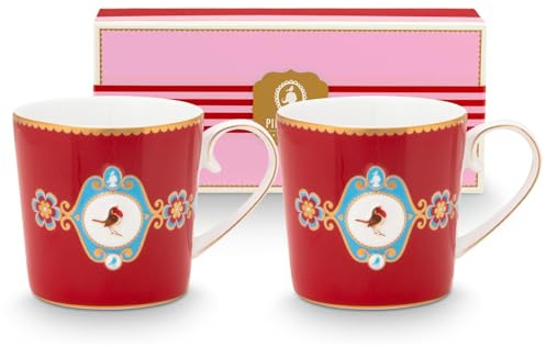Pip Studio Love Birds Medallion Red Henkelbecher Small 0,15l Set2
