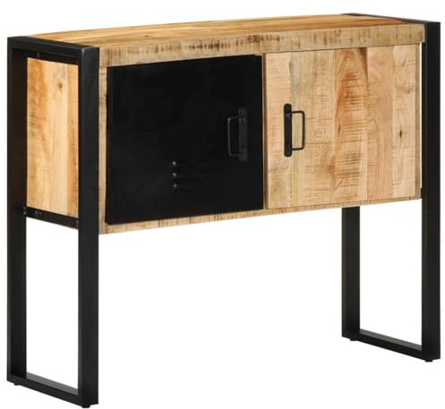 Qnhdfrt Table console 90 x 35 x 75 cm en bois de manguier massif rugueux avec pieds en métal Design moderne et espace de rangement pour salon, couloir, chambre à coucher et bureau