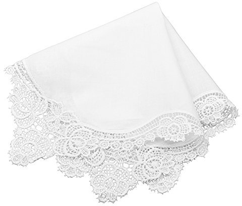 Milesky Damen Taschentuch mit Häkelspitze Weiß 100% Baumwolle Größe 30x30cm CH02