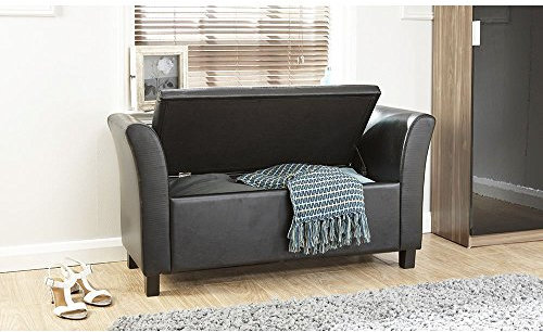 Deerchair Furniture VERONA WINDOW SEAT FAUX LEATHER LARGE OTTOMAN STORAGE BOX BENCH FOOTSTOOL BLACK