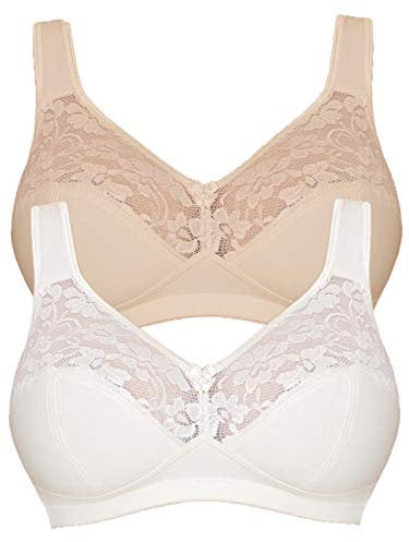 Susa Baumwoll BH Damen 2er Pack - Basic 27931 - Größe B-E - Bügelloser BH mit Unterbrustband - 3-Geteilte Cups & verstellbare, gepolsterte Träger - Bequemer BH ohne Bügel mit Stützfunktion