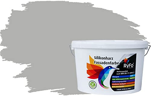 RyFo Colors Silikonharz Fassadenfarbe Lotuseffekt Trend Delfingrau 10l - bunte Fassadenfarbe, weitere Grau Farbtöne und Größen erhältlich, Deckkraft Klasse 1