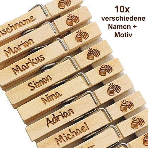 10er Set Wäscheklammern mit Gravur | Text & Motiv frei wählbar | für Hochzeit oder Oktoberfest | Glubbal mit Gravur | Glupperl graviert (Oktoberfest, 10er Set (Verschiedene Namen))