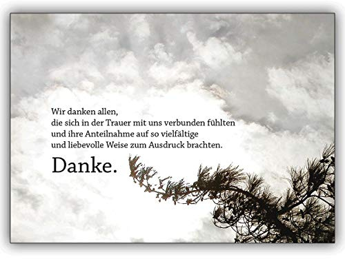 4 Trauer Dankeskarten (4er Set): Trauer Dankeskarte mit Himmel: Wir danken allen, die sich in der Trauer. | Danksagungskarte Trauerkarte Set mit Umschlägen nach Beerdigung