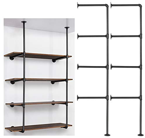 LIANTRAL Industrielle Wandhalterung, Eisenrohrregal, DIY offenes Bücherregal, Retro Lagerregale Rohrregal Aufhängung Halterung (4 Ebenen, 2 x Schwarz)