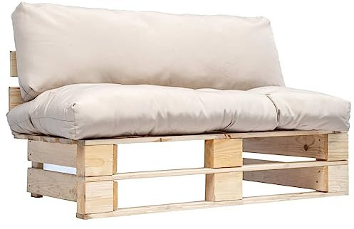 vidaXL Holz Palettensofa mit Sandfarbigen Kissen Palettenauflage Palettenkissen Paletten Polster Sofa Gartensofa Palettenmöbel Gartenmöbel In/Outdoor