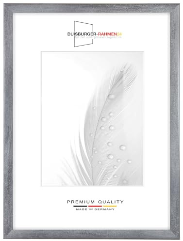 Duisburger-Rahmen24 DR24 80x120 Bilderrahmen (Grau gewischt) nach Maß, 35 mm breiter MDF Holzrahmen inkl. entspiegelter Anti-Reflex Kunstglasscheibe, stabiler Rückwand, Biegestiften und Aufhängern