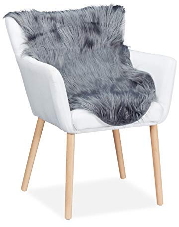 Relaxdays Kunstfell, weicher Lammfellteppich, Langhaar Fellimitat, waschbar, Sitzauflage Couch & Stuhl, 60x90 cm, grau