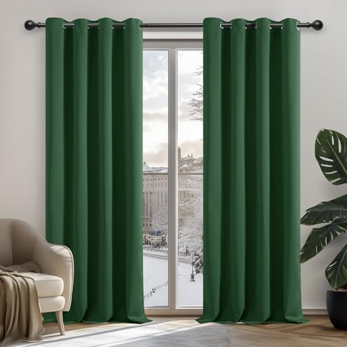 Deconovo Vorhänge Blickdicht mit Ösen Thermogardinen Übergardinen Waldgrün | 2er Set, H260 x B140 cm, Gardinen mit Ösen, Blickdicht, Verdunkelnd und ideal für moderne Wohn- und Schlafzimmer geeignet