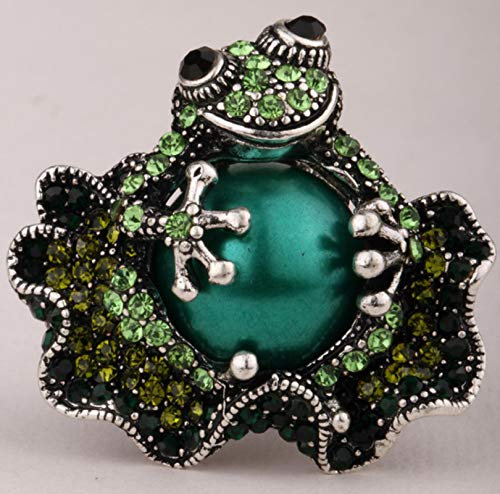 Frosch Stretch Ring Für Frauen Sommer Modeschmuck Kristall Tier Charme Gold Silber