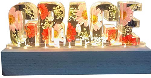 Personalisierte Brief Nachtlicht, benutzerdefinierte Name getrocknete Blume Kristall Lampe, Alphabet Blume Kristall Harz LED-Licht Home Decoration Weihnachtsgeburtstagsgeschenk